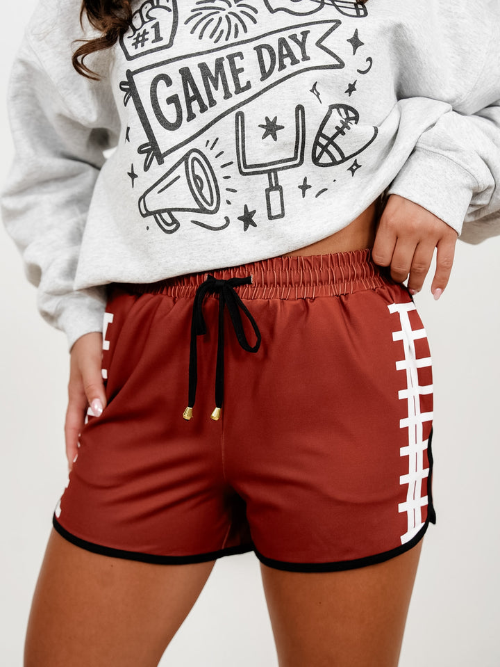 Plus/Reg Elastic Waist Football Shorts with Side Pockets - Freckled Poppy