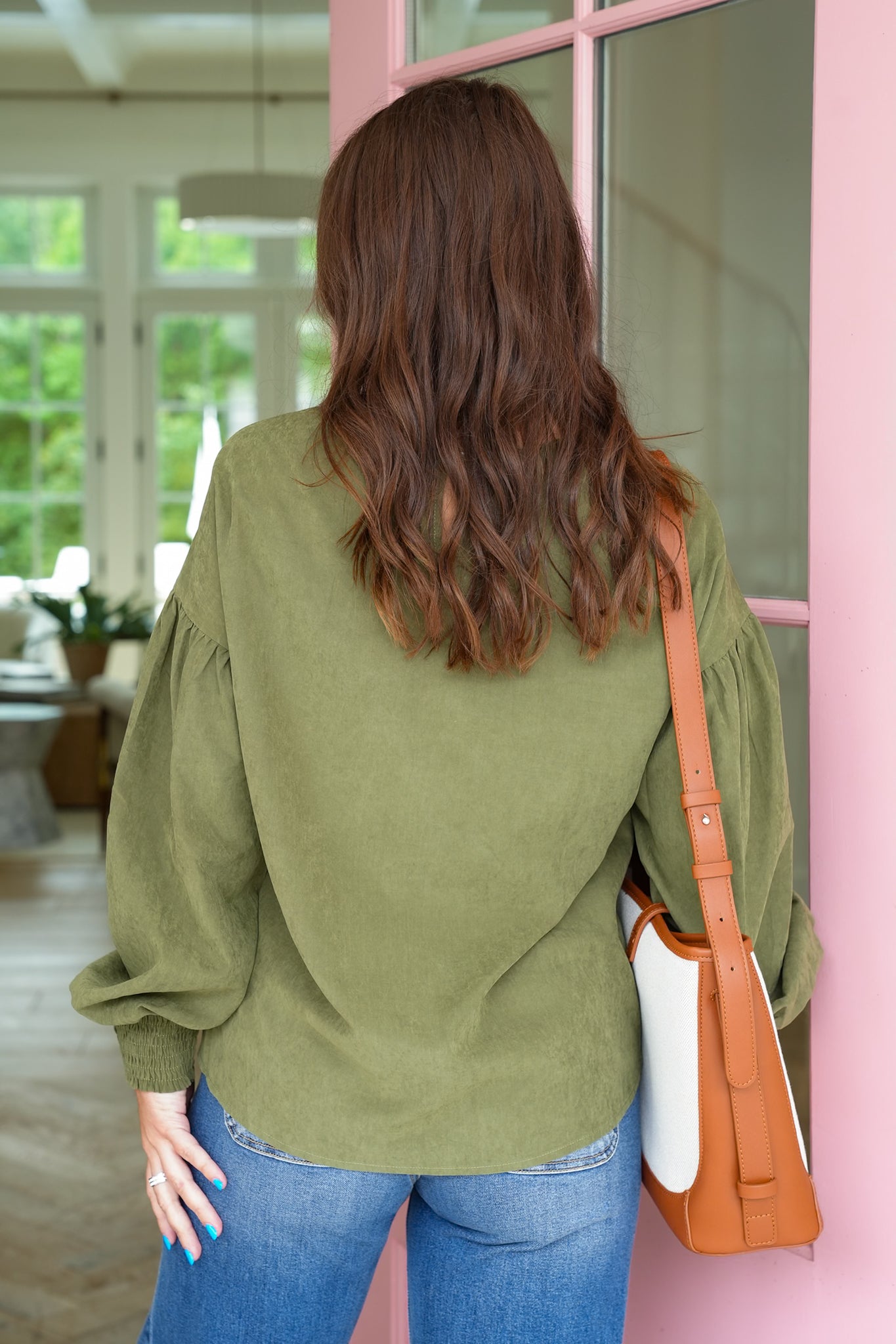 Olive Long Sleeve Top with Front Knot Detail