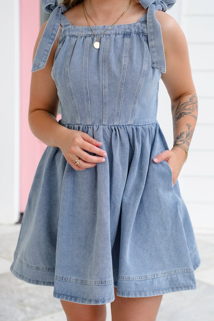 Plus/Reg Sleeveless Tie At The Shoulder Mini Dress