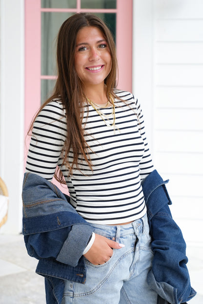 Striped Long Sleeve Round Neck Top