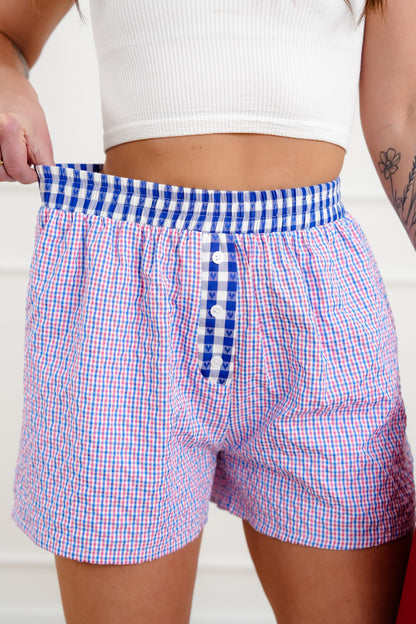 Plaid Elastic Waist Boxer Shorts with Heart Trim