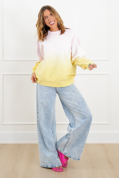 Plus/Reg Ombre Ribbed Long Sleeve Pullover Top