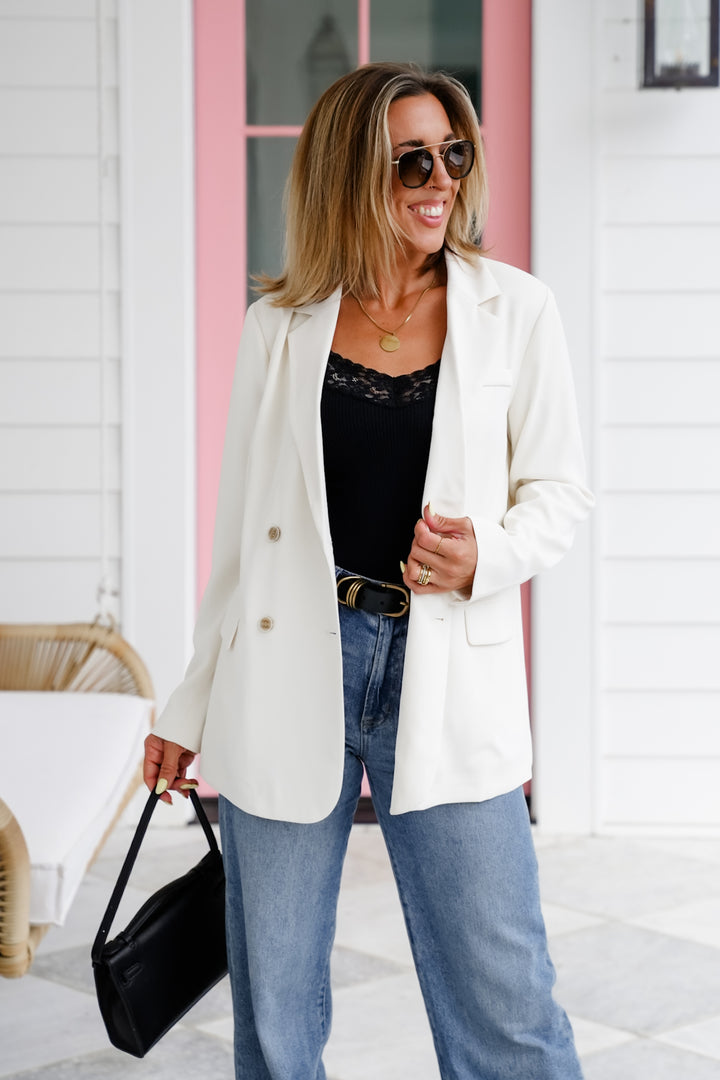 Solid Long Sleeve Double Breasted Blazer