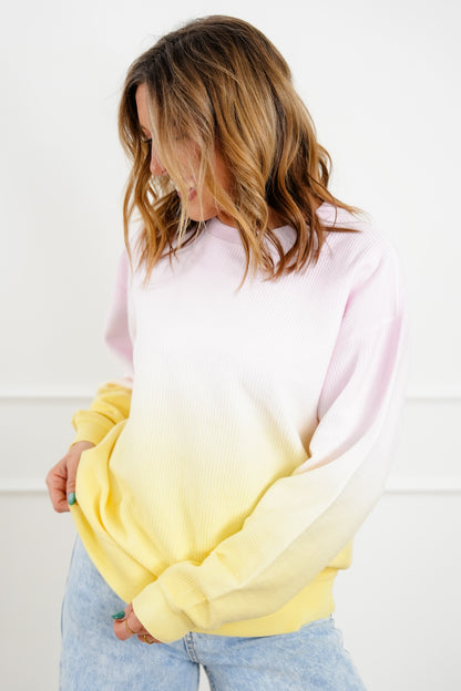 Plus/Reg Ombre Ribbed Long Sleeve Pullover Top