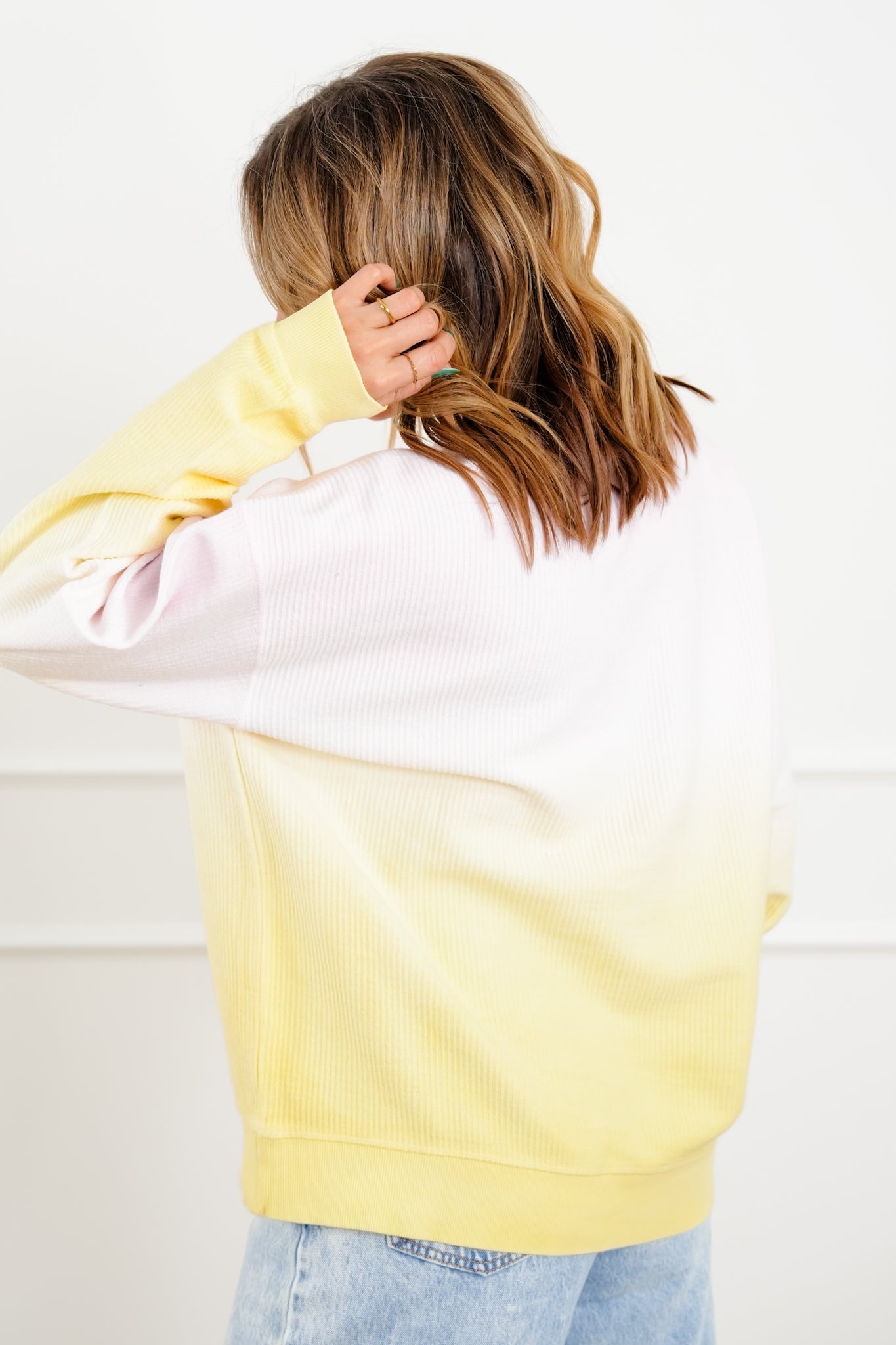 Plus/Reg Ombre Ribbed Long Sleeve Pullover Top