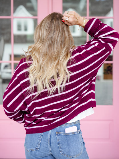 Rolled Edge Striped Button Up Cardigan