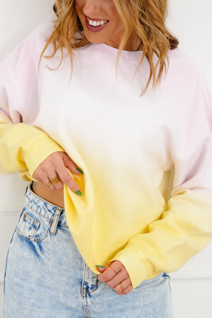 Plus/Reg Ombre Ribbed Long Sleeve Pullover Top