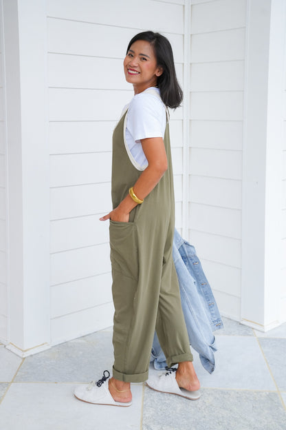 Sleeveless Adjustable Strap Jumpsuit with Button Detail
