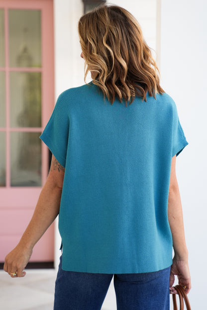 Short Sleeve Drop Shoulder Mock Neck Sweater Top