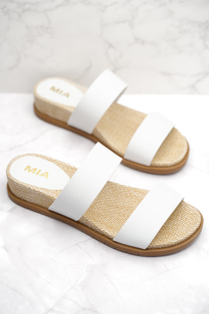 MIA Double Strap Slide Sandal with Woven Footbed
