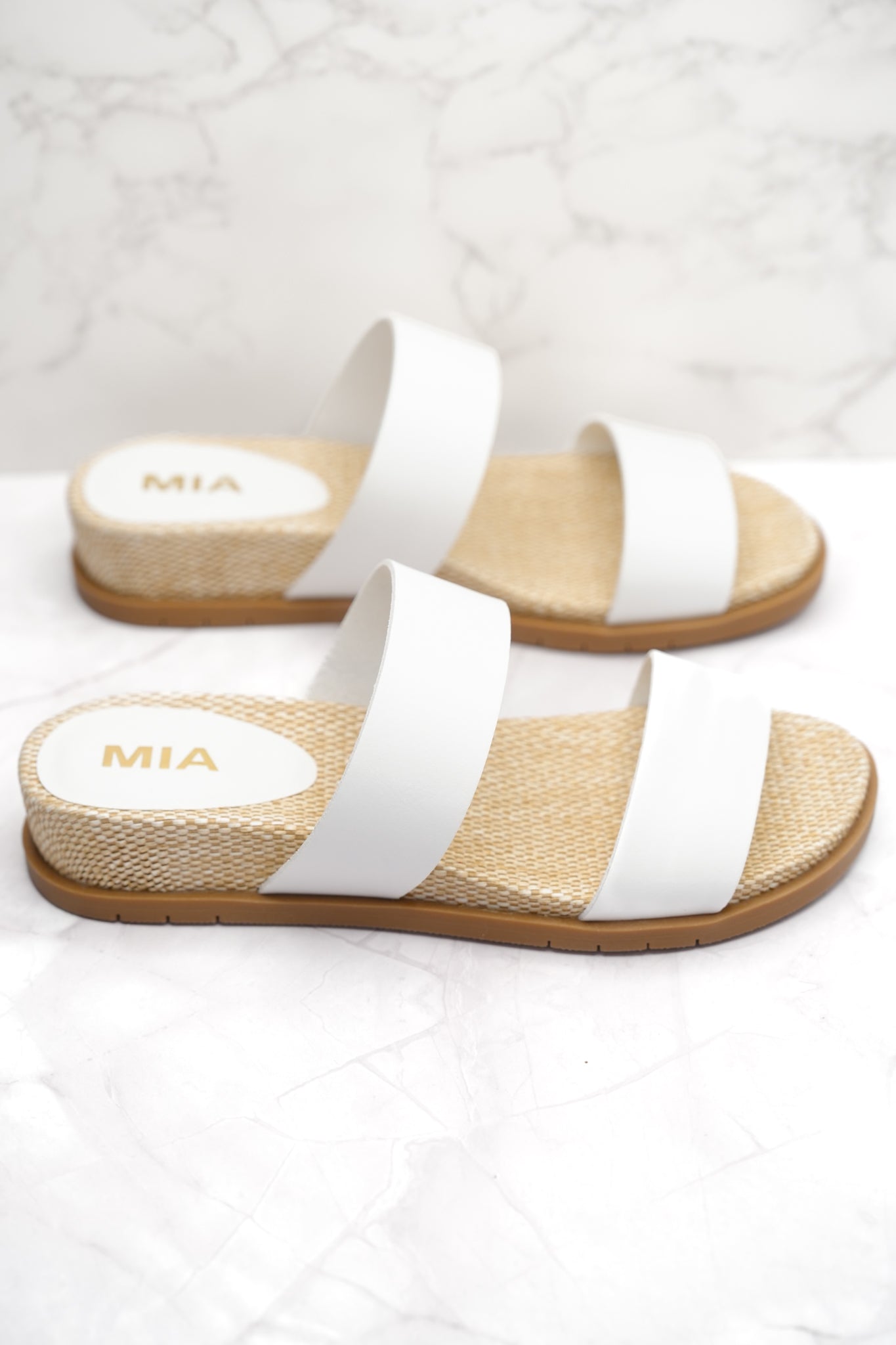 MIA Double Strap Slide Sandal with Woven Footbed