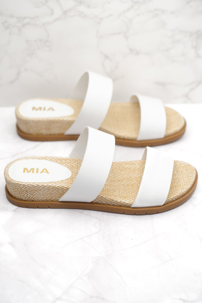 MIA Double Strap Slide Sandal with Woven Footbed