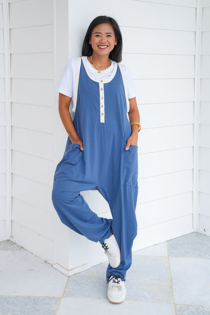 Sleeveless Adjustable Strap Jumpsuit with Button Detail