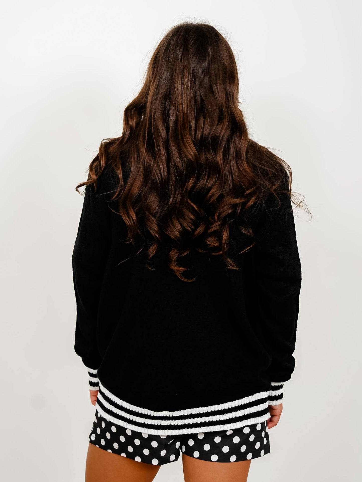 Plus/Reg Football Patch Long Sleeve Button Down Cardigan - Freckled Poppy