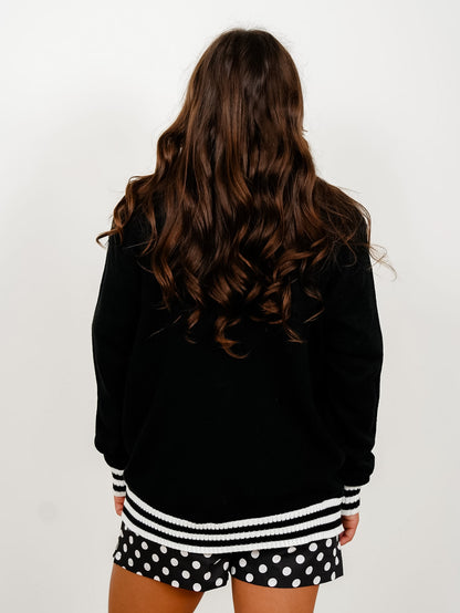 Plus/Reg Football Patch Long Sleeve Button Down Cardigan - Freckled Poppy