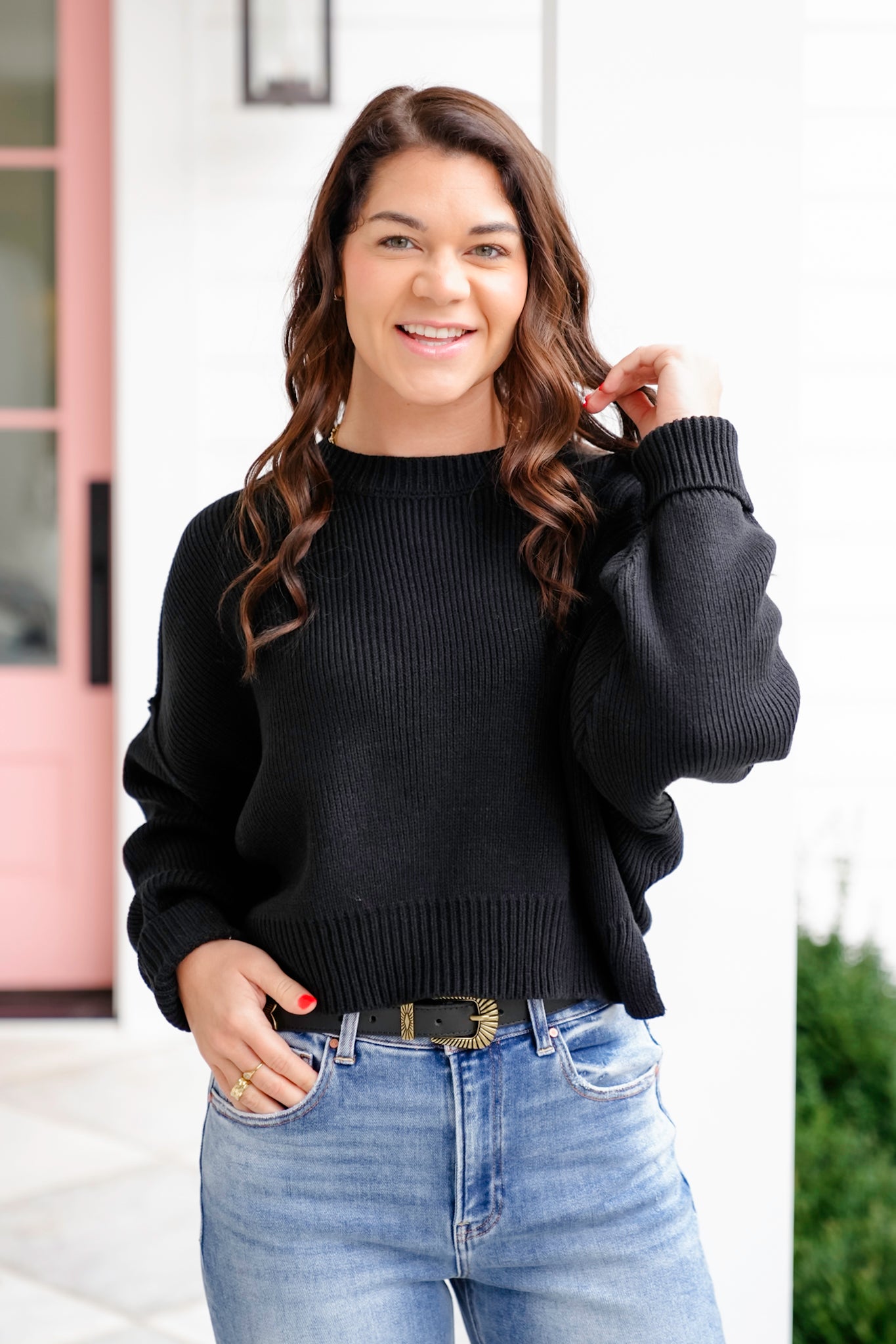 Solid Long Sleeve Cropped Sweater
