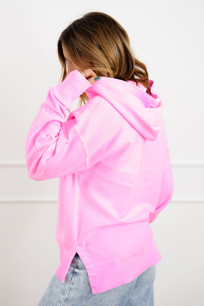 Plus/Reg Ribbed Long Sleeve Hooded Pullover Sweatshirt