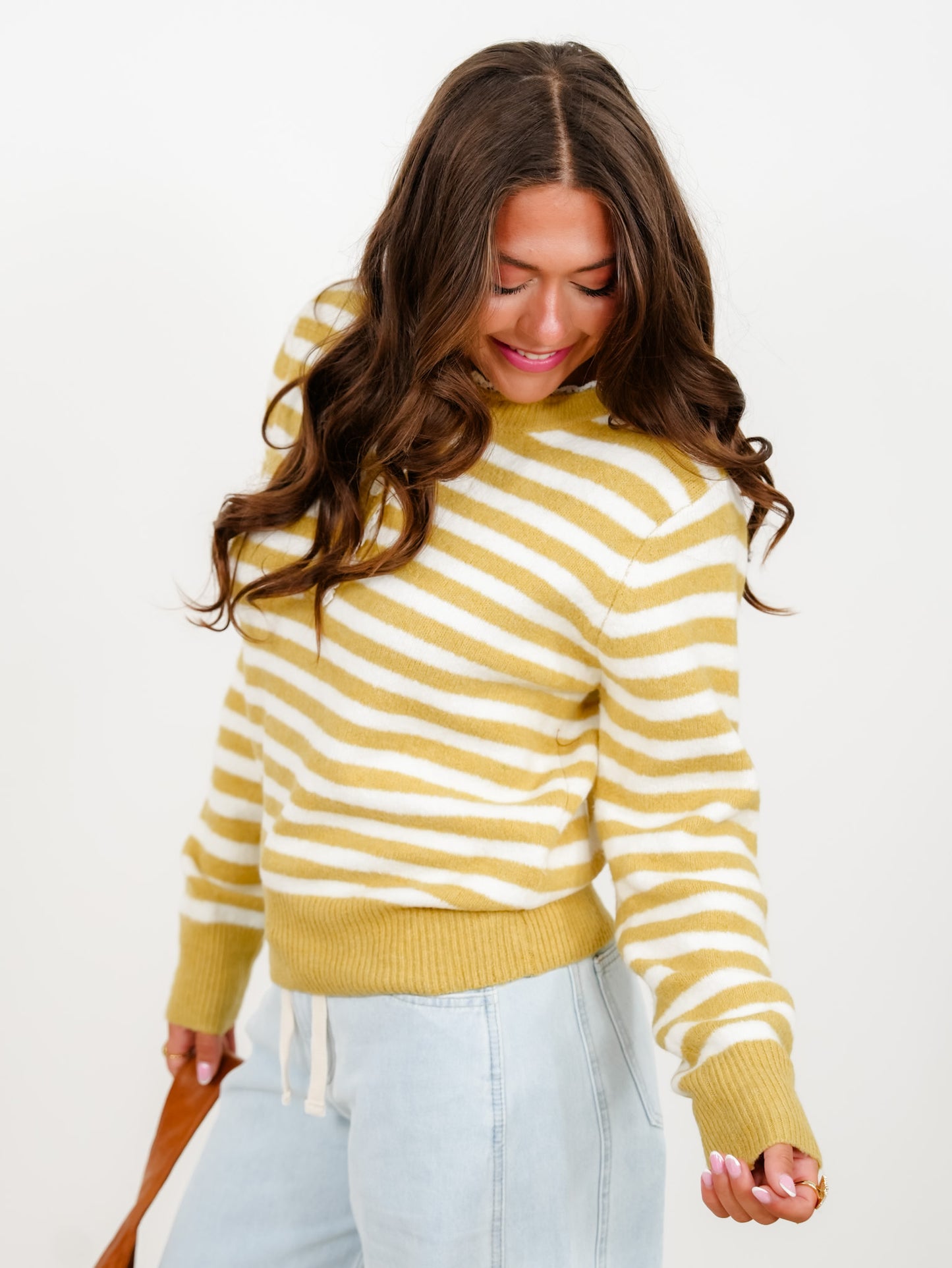 Stripe Long Sleeve Button Up Sweater with Lace Trim