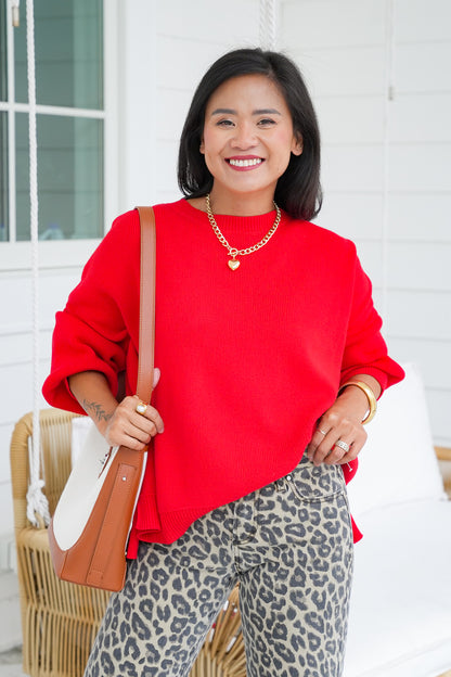 Solid Long Sleeve Drop Shoulder Sweater