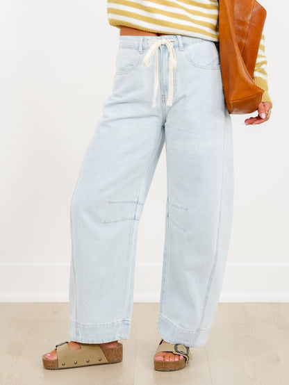 Light Wash Barrel Jeans with Floral Cuff