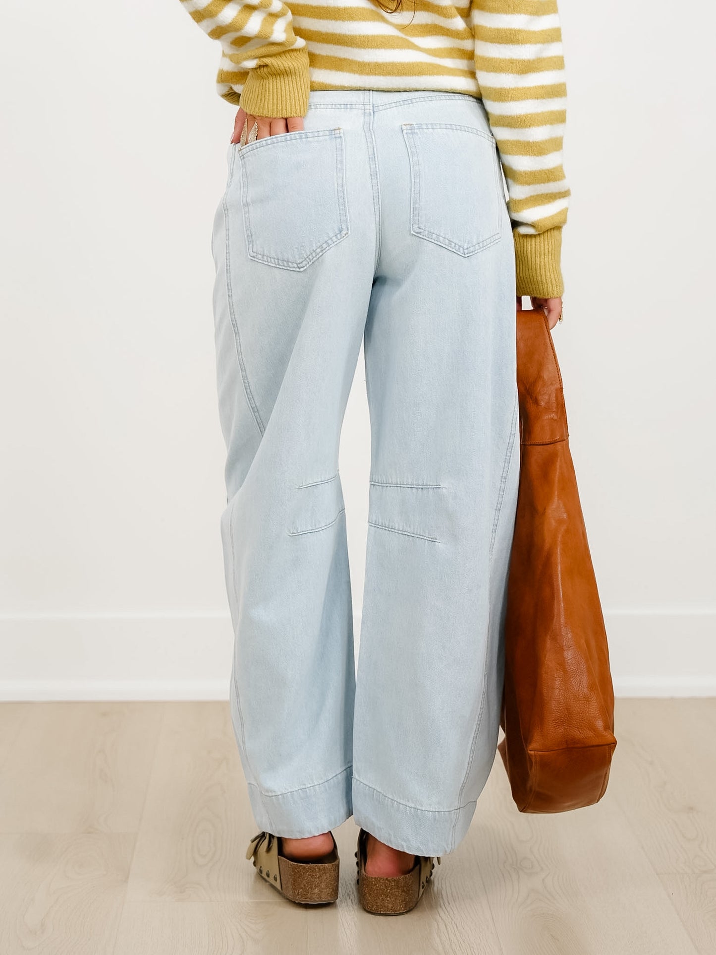 Light Wash Barrel Jeans with Floral Cuff