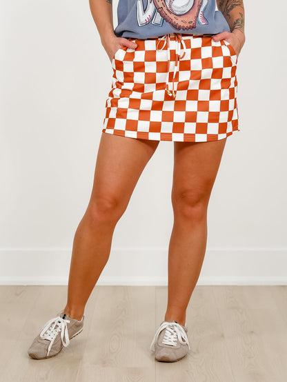 Plus/Reg Orange Checkered Skort with Side Pockets - Freckled Poppy