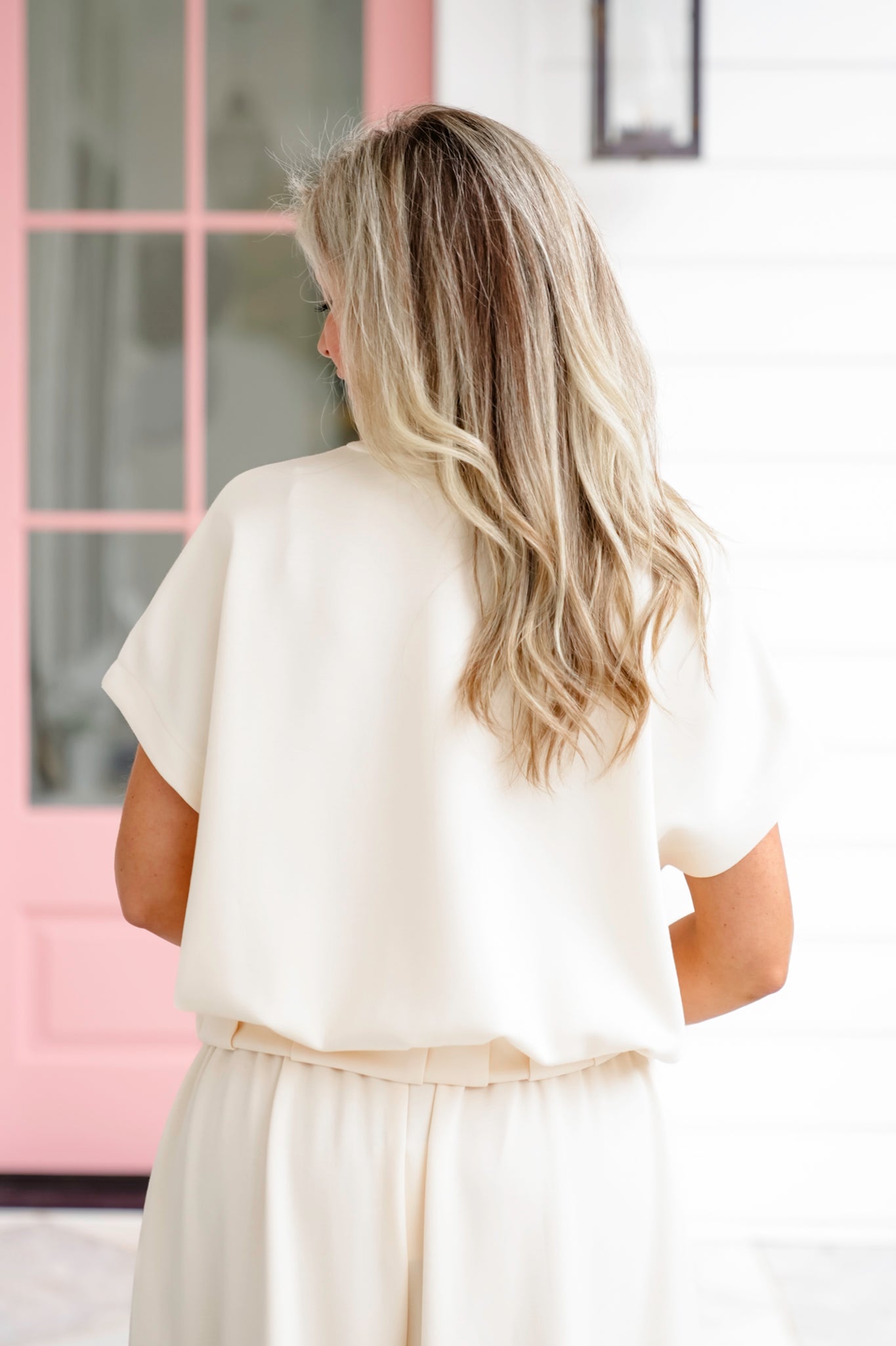 Short Sleeve Loose Fit Top With Pleated Detail