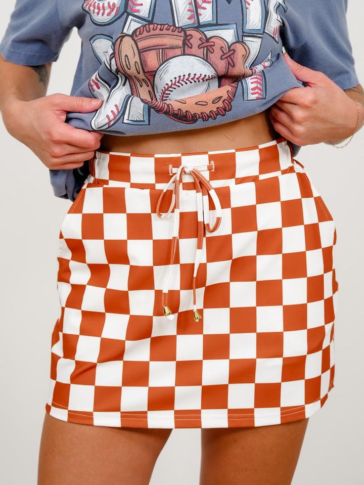Plus/Reg Orange Checkered Skort with Side Pockets - Freckled Poppy