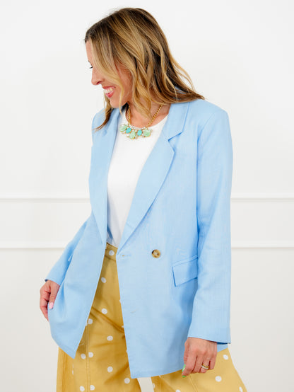 Linen Blend Long Sleeve Double Breast Blazer