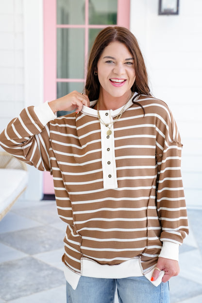 Plus/Reg Stripe Long sleeve Button Up Top