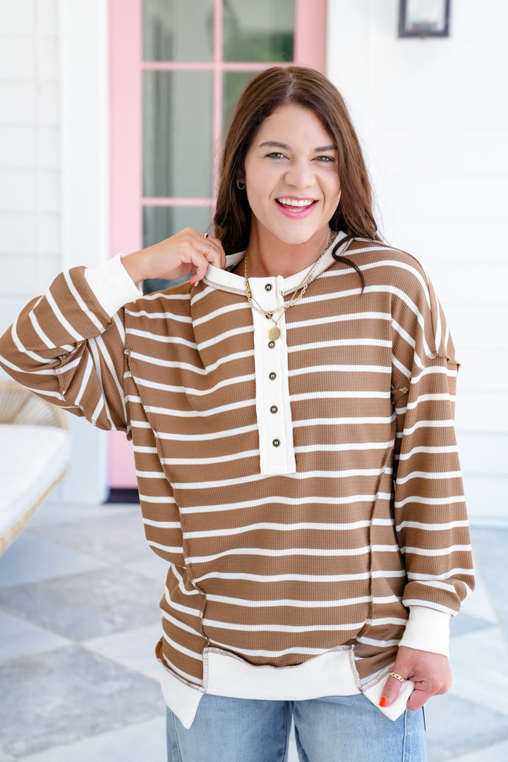 Plus/Reg Stripe Long sleeve Button Up Top