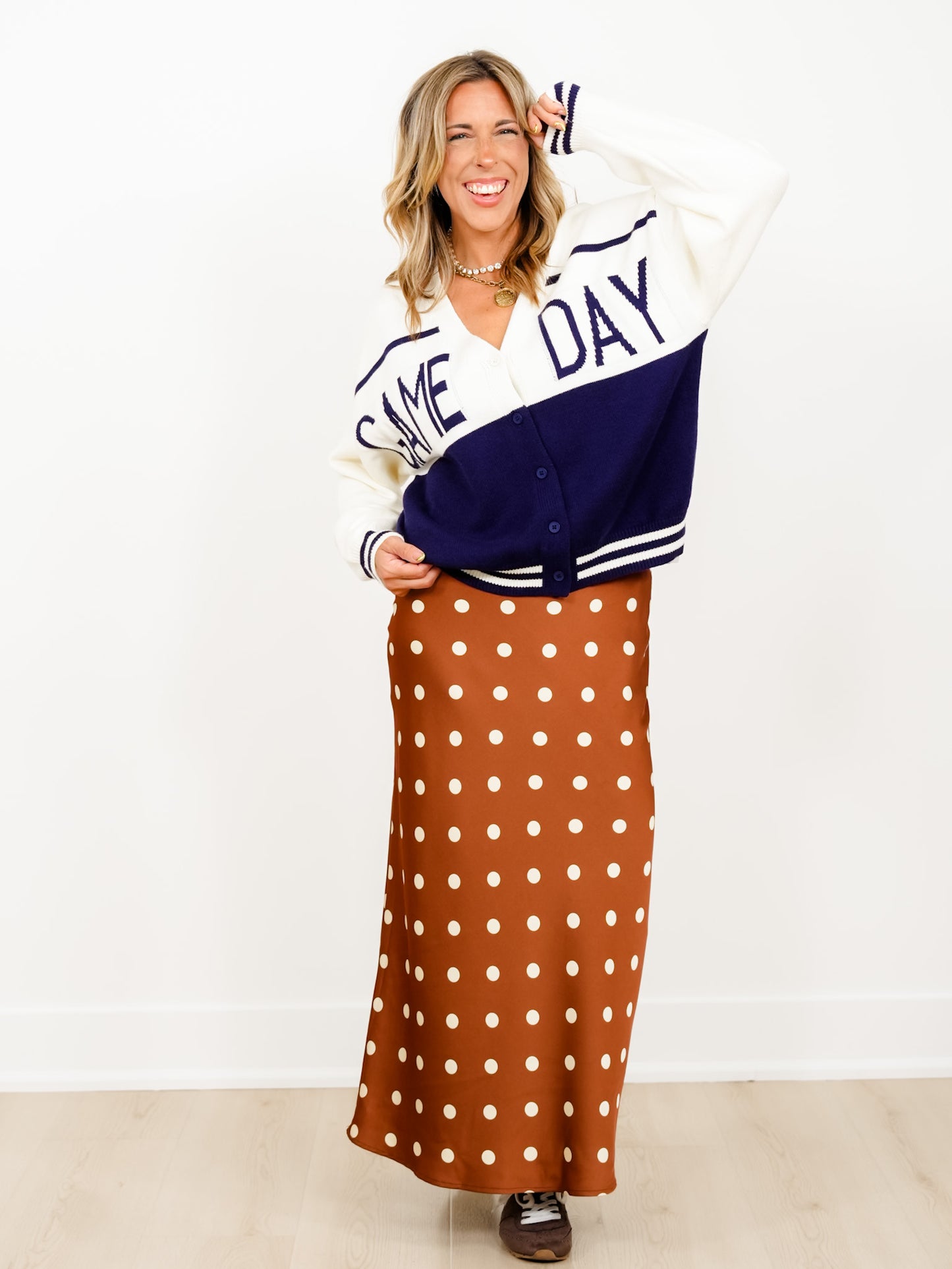 Color Block Long Sleeve Game Day Cardigan - Freckled Poppy