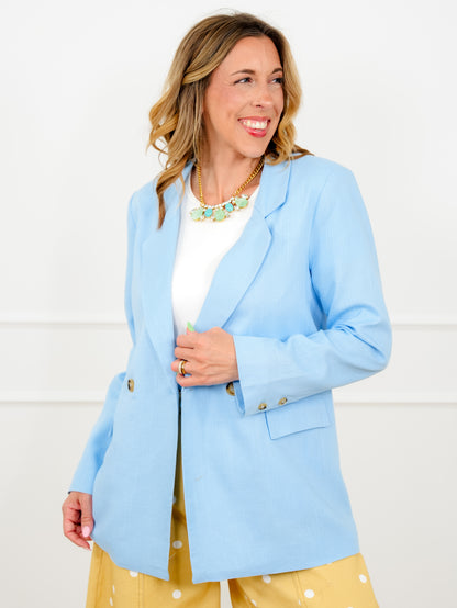 Linen Blend Long Sleeve Double Breast Blazer