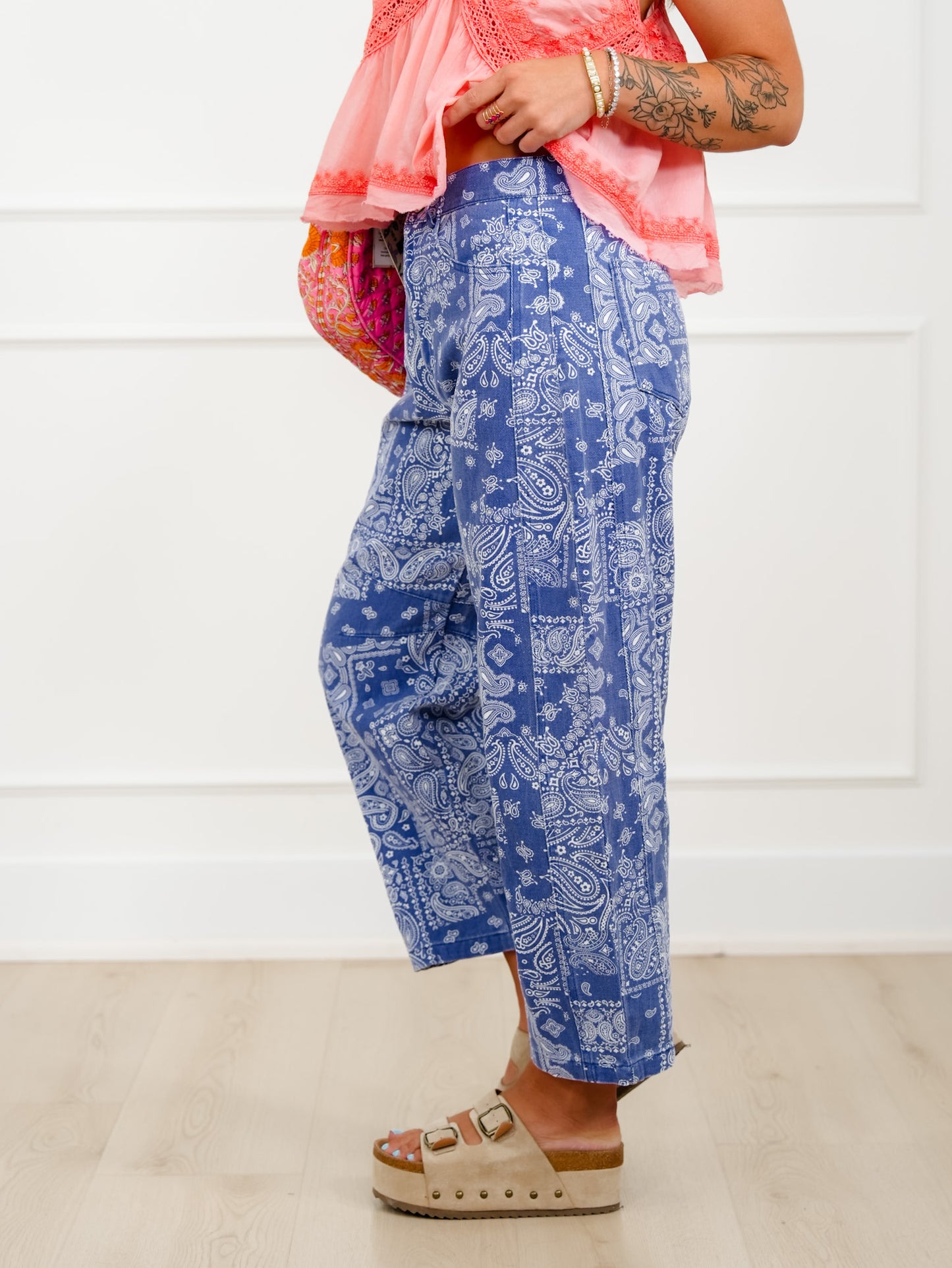 Plus/Reg Blue Bandana Print Barrel Pants