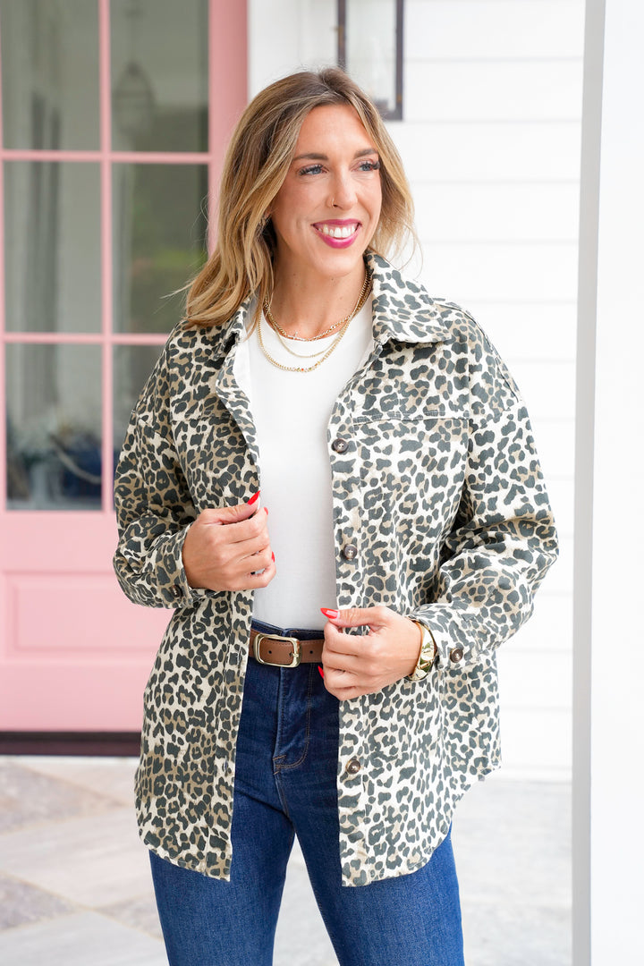 Leopard Long Sleeve Button Down Shacket