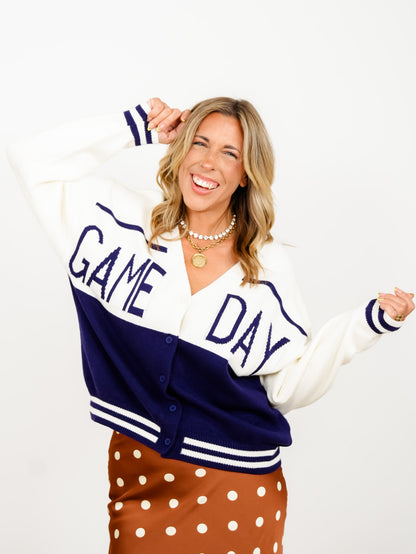 Color Block Long Sleeve Game Day Cardigan - Freckled Poppy