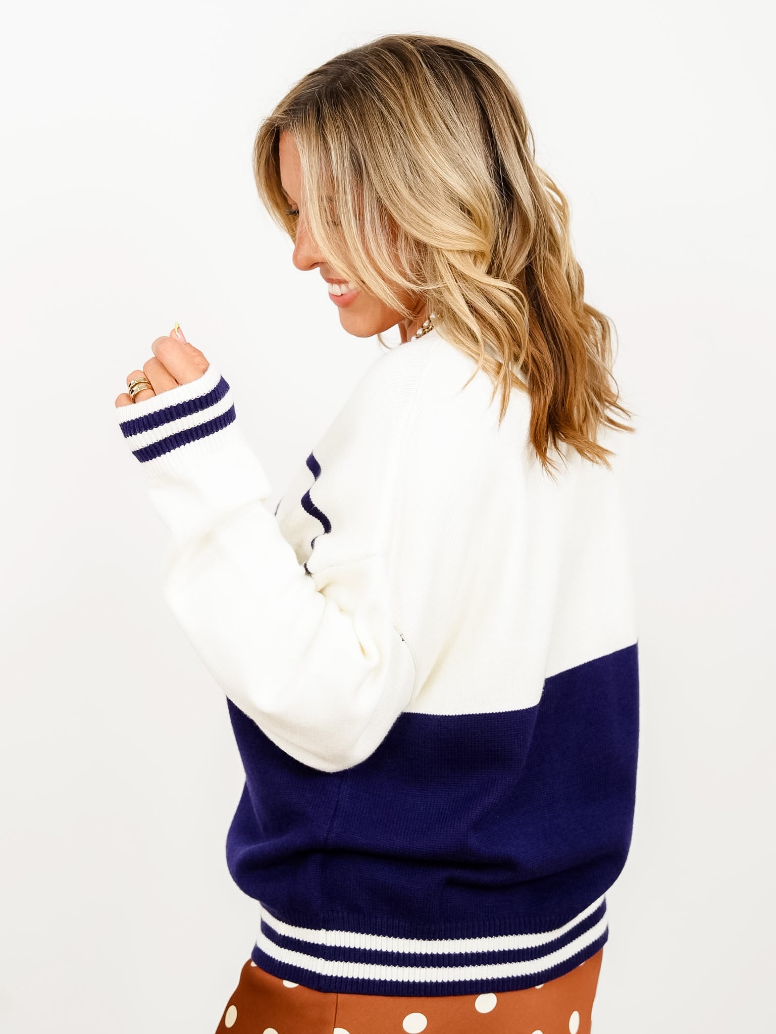 Color Block Long Sleeve Game Day Cardigan - Freckled Poppy