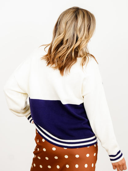 Color Block Long Sleeve Game Day Cardigan - Freckled Poppy