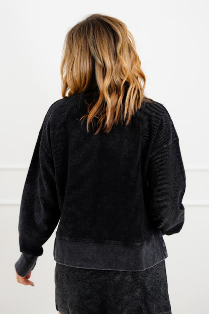 Plus/Reg Ribbed Long Sleeve Cropped Pullover Top