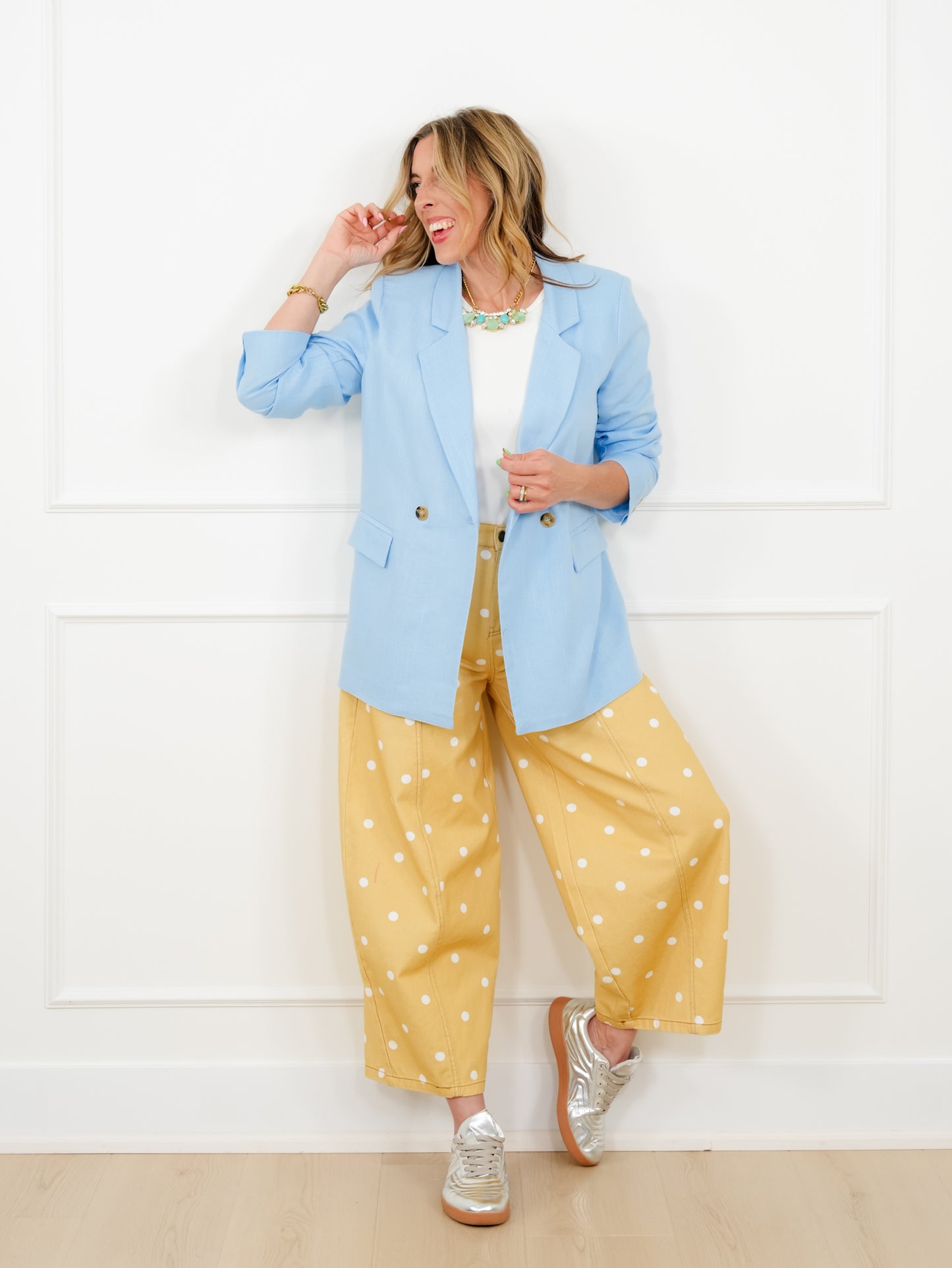Linen Blend Long Sleeve Double Breast Blazer