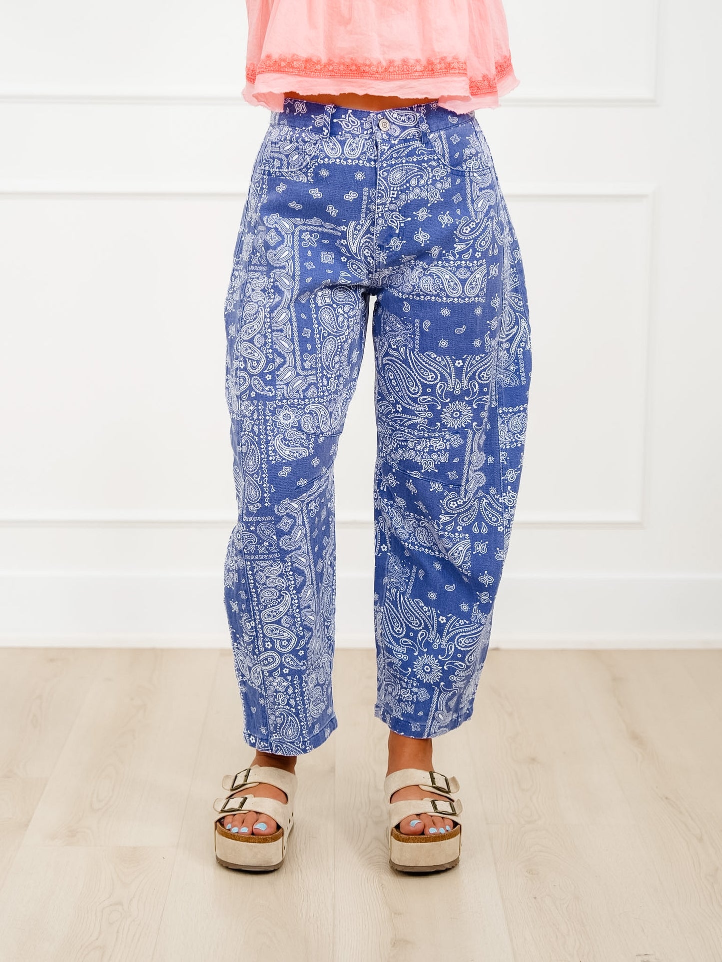 Plus/Reg Blue Bandana Print Barrel Pants