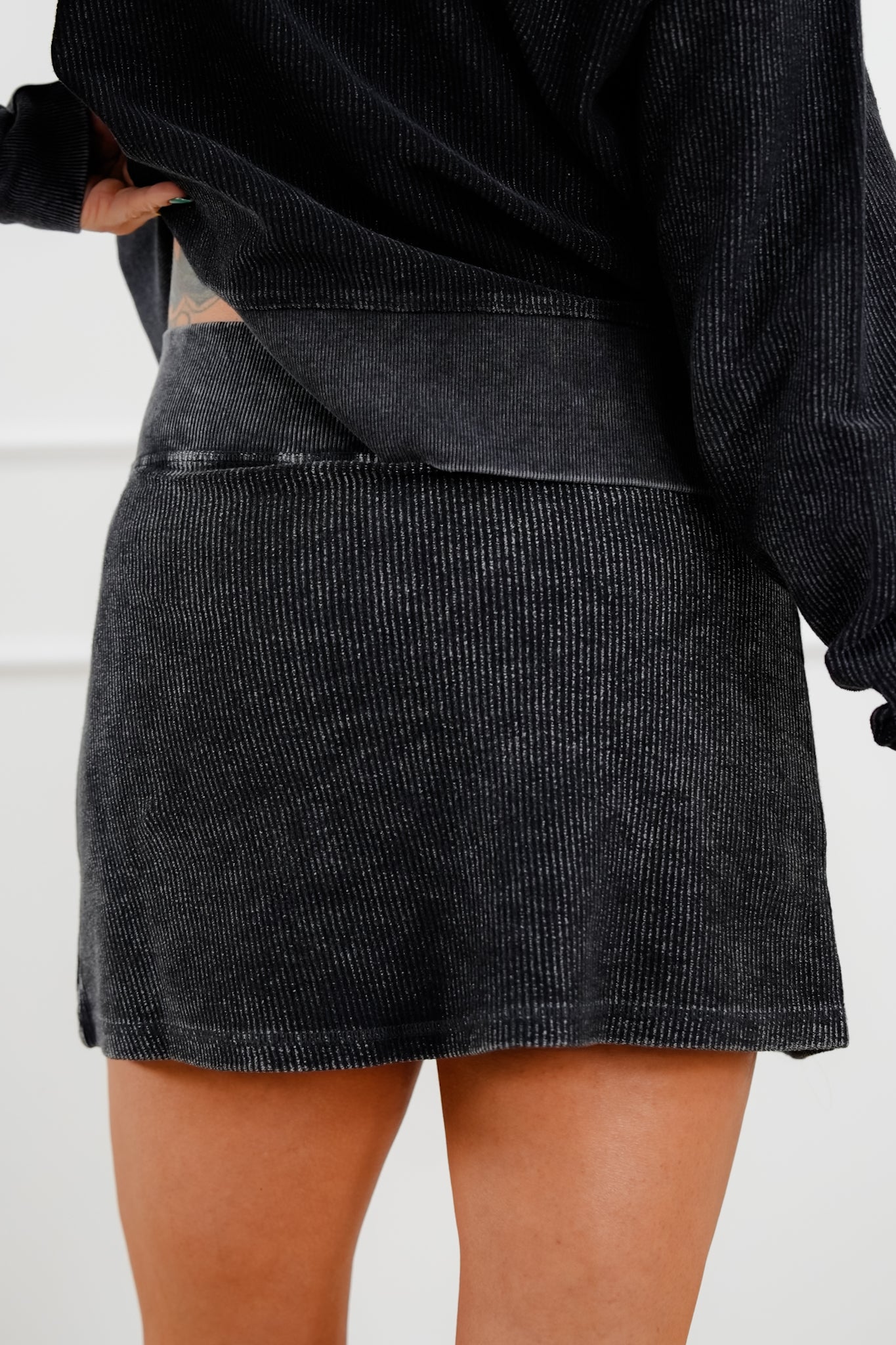 Plus/Reg Ribbed Elastic Waist Skort