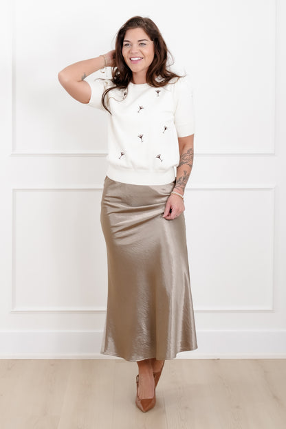 Short Sleeve Embroidered Espresso Martini Knit Top