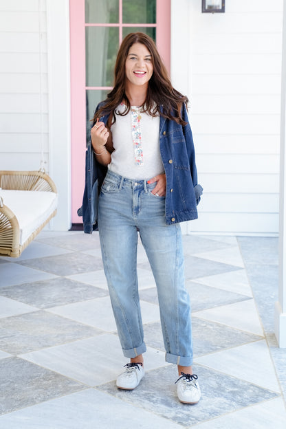 POL Sleeveless Knit Top with Floral Detail