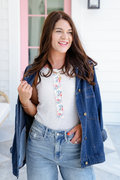 POL Sleeveless Knit Top with Floral Detail