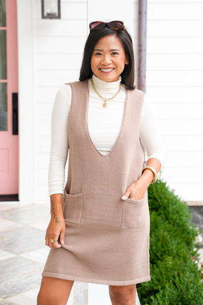 Sleeveless Deep V Neck Knit Mini Dress