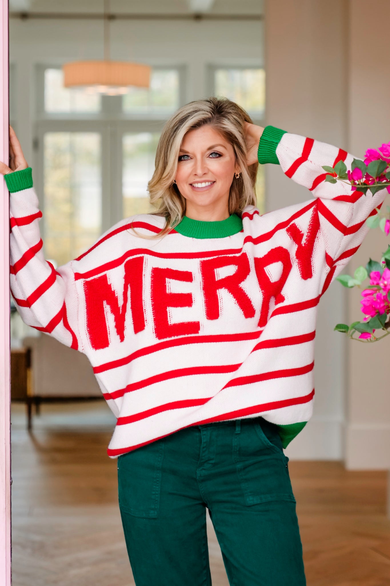 Plus/Reg Striped Long Sleeve "Merry" Knit Sweater