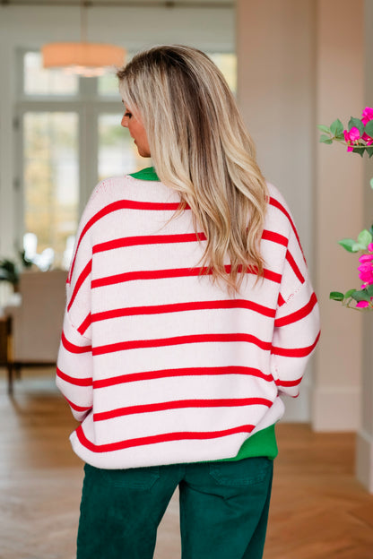 Plus/Reg Striped Long Sleeve "Merry" Knit Sweater