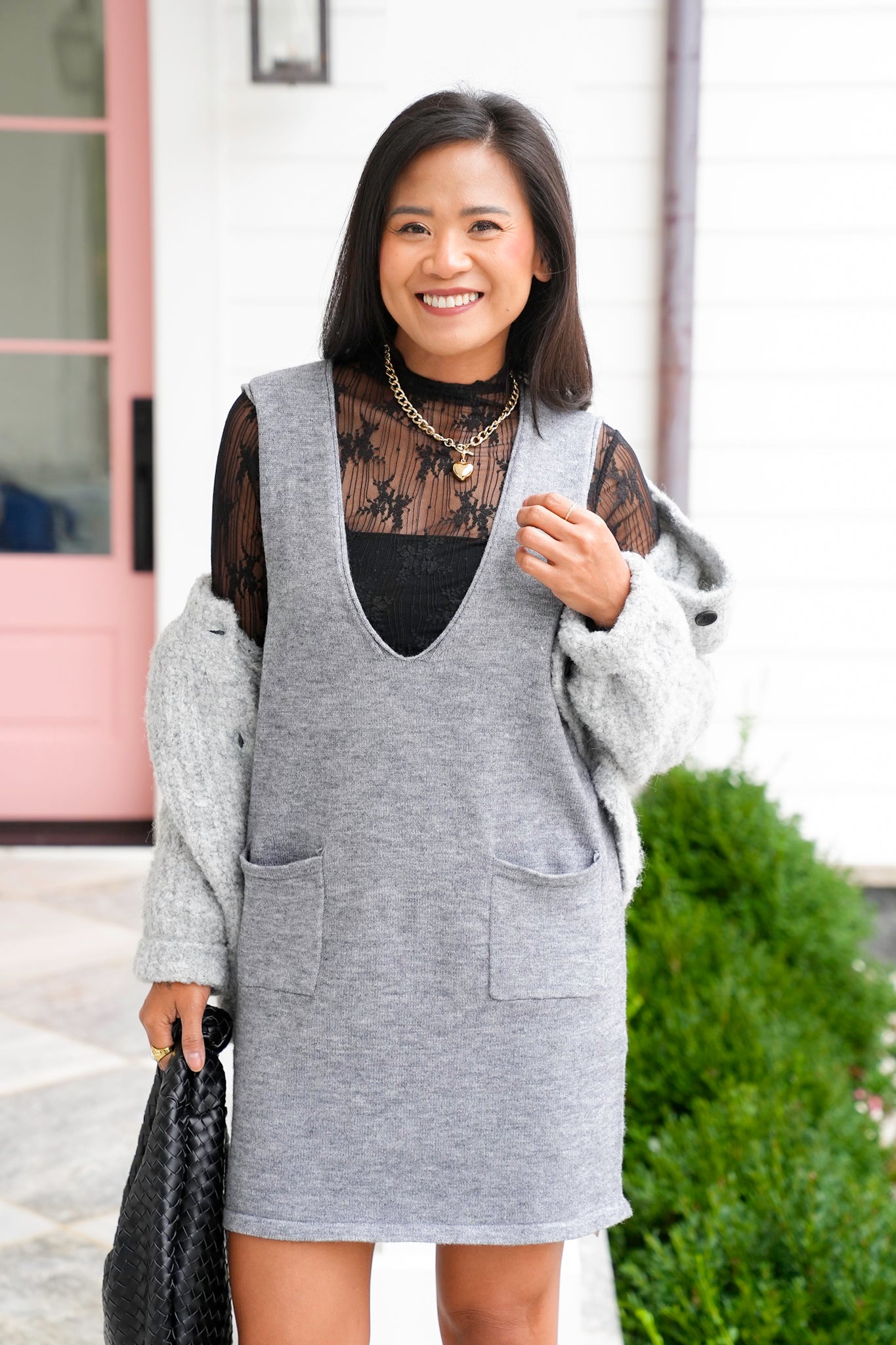 Sleeveless Deep V Neck Knit Mini Dress