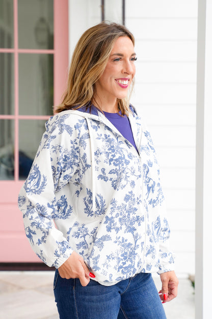 Horse Print Long Sleeve Zip Up Windbreaker Jacket